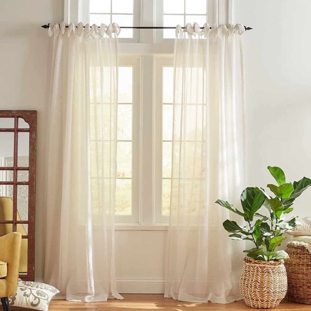 2 Elegant White Curtains with Sheer Texture